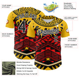 Custom Yellow Black Red-White 3D Pattern Design Rave Party Tribal Authentic Baseball Jersey