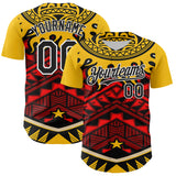 Custom Yellow Black Red-White 3D Pattern Design Rave Party Tribal Authentic Baseball Jersey