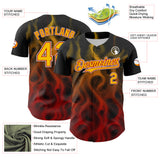 Custom Black Yellow Red-White 3D Pattern Design Rave Party Flame Authentic Baseball Jersey