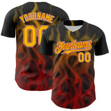 Custom Black Yellow Red-White 3D Pattern Design Rave Party Flame Authentic Baseball Jersey