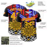 Custom Black Yellow Red-White 3D Pattern Design Rave Party Sun Tribal Authentic Baseball Jersey