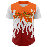 Custom White Orange Red Black-Yellow 3D Pattern Design Rave Party Flame Authentic Baseball Jersey