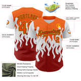 Custom White Orange Red Black-Yellow 3D Pattern Design Rave Party Flame Authentic Baseball Jersey