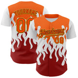Custom White Orange Red Black-Yellow 3D Pattern Design Rave Party Flame Authentic Baseball Jersey
