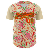 Custom Cream Orange Black-Yellow 3D Pattern Design Rave Party Paisley Bandana Authentic Baseball Jersey