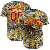 Custom Black Red-Yellow 3D Pattern Design Rave Party Tattoos Disco Authentic Baseball Jersey