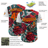 Custom White Orange Black-Yellow 3D Pattern Design Rave Party Roses Vintage Tattoos Authentic Baseball Jersey