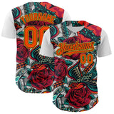 Custom White Orange Black-Yellow 3D Pattern Design Rave Party Roses Vintage Tattoos Authentic Baseball Jersey
