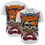 Custom White Orange Black-Yellow 3D Pattern Design Rave Party Vintage Geisha Skull Authentic Baseball Jersey