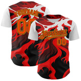 Custom White Orange Black-Yellow 3D Pattern Design Rave Party Flame Lava Authentic Baseball Jersey