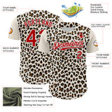 Custom Cream Red-White 3D Pattern Design Rave Party Animal Leopard Print Authentic Baseball Jersey