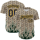 Custom Cream Navy-Gold 3D Pattern Design Rave Party Animal Leopard Print Authentic Baseball Jersey