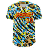 Custom White Red-Gold 3D Pattern Design Rave Party Animal Tiger And Leopard Print Authentic Baseball Jersey