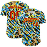 Custom White Red-Gold 3D Pattern Design Rave Party Animal Tiger And Leopard Print Authentic Baseball Jersey