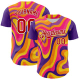 Custom Purple Red-White 3D Pattern Design Rave Party Marble Lava Authentic Baseball Jersey