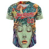 Custom Green Red-White 3D Pattern Design Rave Party Trippy Magic Mushroom Authentic Baseball Jersey