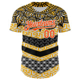 Custom Yellow Orange Black-White 3D Pattern Design Burner Costumes Tribal Authentic Baseball Jersey