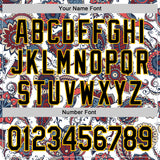 Custom White Black-Yellow 3D Pattern Design Burner Costumes Paisley Bandana Authentic Baseball Jersey