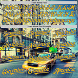 Custom Green Gold-Thunder Blue 3D Pattern Design New York Cityscape Statue Of Liberty Authentic Baseball Jersey