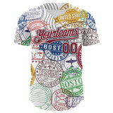 Custom White Crimson-Black 3D Pattern Design Boston Cityscape Stamp Authentic Baseball Jersey