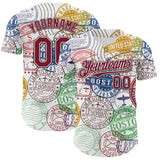 Custom White Crimson-Black 3D Pattern Design Boston Cityscape Stamp Authentic Baseball Jersey