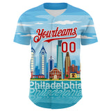 Custom Blue Red-White 3D Pattern Design Philadelphia Cityscape Skyline Authentic Baseball Jersey