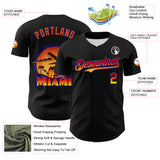 Custom Black Orange-Dark Purple 3D Pattern Design Gradient Miami Cityscape Sunset Authentic Baseball Jersey