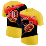 Custom Yellow Red Black-White 3D Flame Pickleball Paddles Balls Performance T-Shirt