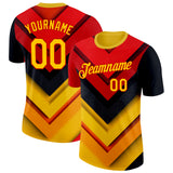 Custom Red Yellow-Black 3D Pattern Design Arrow Shape Sportswear Performance T-Shirt