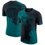 Custom Black Teal 3D Pattern Design Abstract Brush Stroke Performance T-Shirt