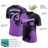 Custom Black Medium Purple-White 3D Pattern Design Abstract Brush Stroke Performance T-Shirt