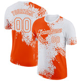 Custom White Orange 3D Pattern Design Abstract Brush Stroke Performance T-Shirt