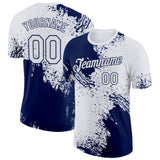 Custom White Navy 3D Pattern Design Abstract Brush Stroke Performance T-Shirt
