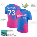 Custom Powder Blue White-Pink 3D Pattern Design Abstract Brush Stroke Performance T-Shirt