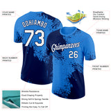 Custom Powder Blue White-Navy 3D Pattern Design Abstract Brush Stroke Performance T-Shirt