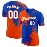 Custom Thunder Blue White-Orange 3D Pattern Design Abstract Brush Stroke Performance T-Shirt