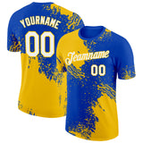 Custom Thunder Blue White-Yellow 3D Pattern Design Abstract Brush Stroke Performance T-Shirt