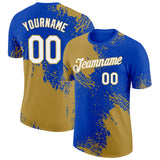 Custom Thunder Blue White-Old Gold 3D Pattern Design Abstract Brush Stroke Performance T-Shirt