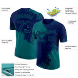 Custom Navy Teal 3D Pattern Design Abstract Brush Stroke Performance T-Shirt