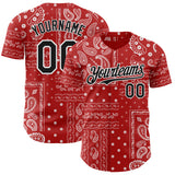 Custom Red Black-White 3D Pattern Design Rave Party Ethnic Paisley Bandana Authentic Baseball Jersey