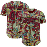 Custom Crimson Black 3D Pattern Design Rave Party Ethnic Paisley Bandana Authentic Baseball Jersey