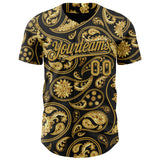 Custom Black Old Gold 3D Pattern Design Rave Party Ethnic Paisley Bandana Authentic Baseball Jersey