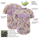 Custom White Medium Purple 3D Pattern Design Rave Party Ethnic Paisley Bandana Authentic Baseball Jersey