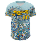 Custom Blue Yellow-Black 3D Pattern Design Rave Party Ethnic Paisley Bandana Authentic Baseball Jersey