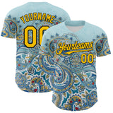 Custom Blue Yellow-Black 3D Pattern Design Rave Party Ethnic Paisley Bandana Authentic Baseball Jersey