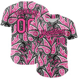 Custom Black Pink-White 3D Pattern Design Rave Party Ethnic Paisley Bandana Authentic Baseball Jersey