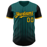 Custom Teal Gold-Black 3D Pattern Design Gradient Geometric Shape Authentic Baseball Jersey