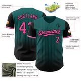 Custom Teal Pink-Black 3D Pattern Design Gradient Geometric Shape Authentic Baseball Jersey