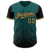Custom Teal Old Gold-Black 3D Pattern Design Gradient Geometric Shape Authentic Baseball Jersey