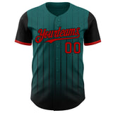 Custom Teal Red-Black 3D Pattern Design Gradient Geometric Shape Authentic Baseball Jersey